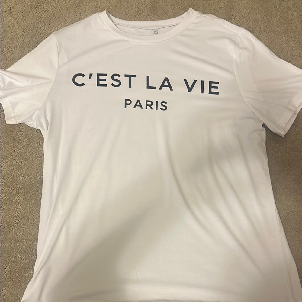 SHEIN White 'C'est La Vie Paris' Tee
